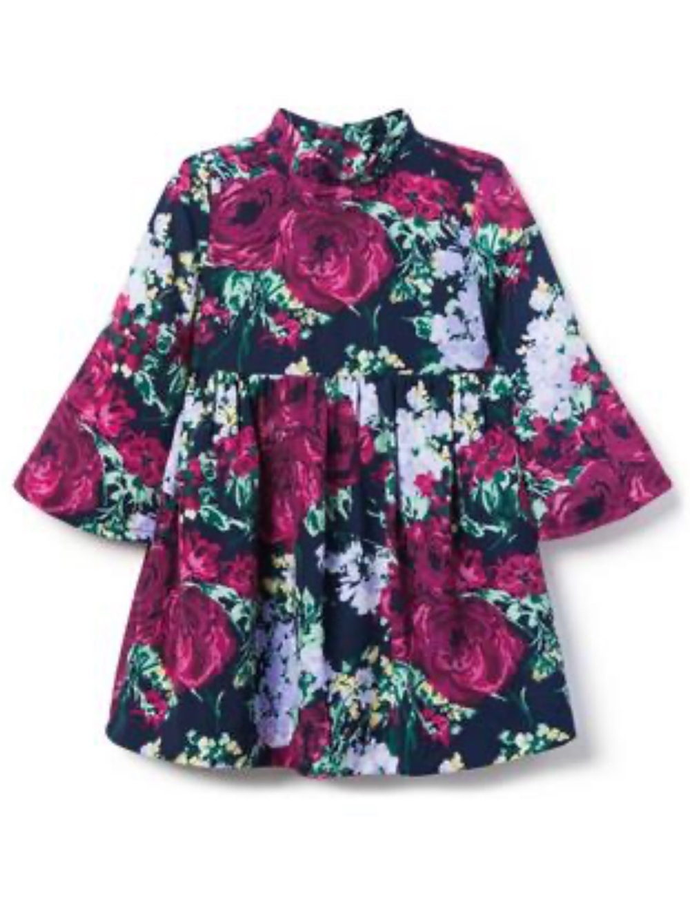 Janie and Jack Feeling Fuscia Navy and Pink Floral Bell-Sleeve Dress